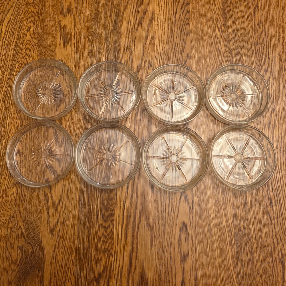 Vintage‎ Clear Glass Coasters Set of 8 Sunburst Starburst Pressed Pattern 3 inch